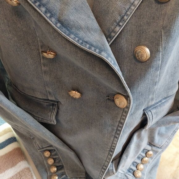 Boston Proper Puff-Sleeve Double-Breasted Denim Jacket - Picture 2 of 8